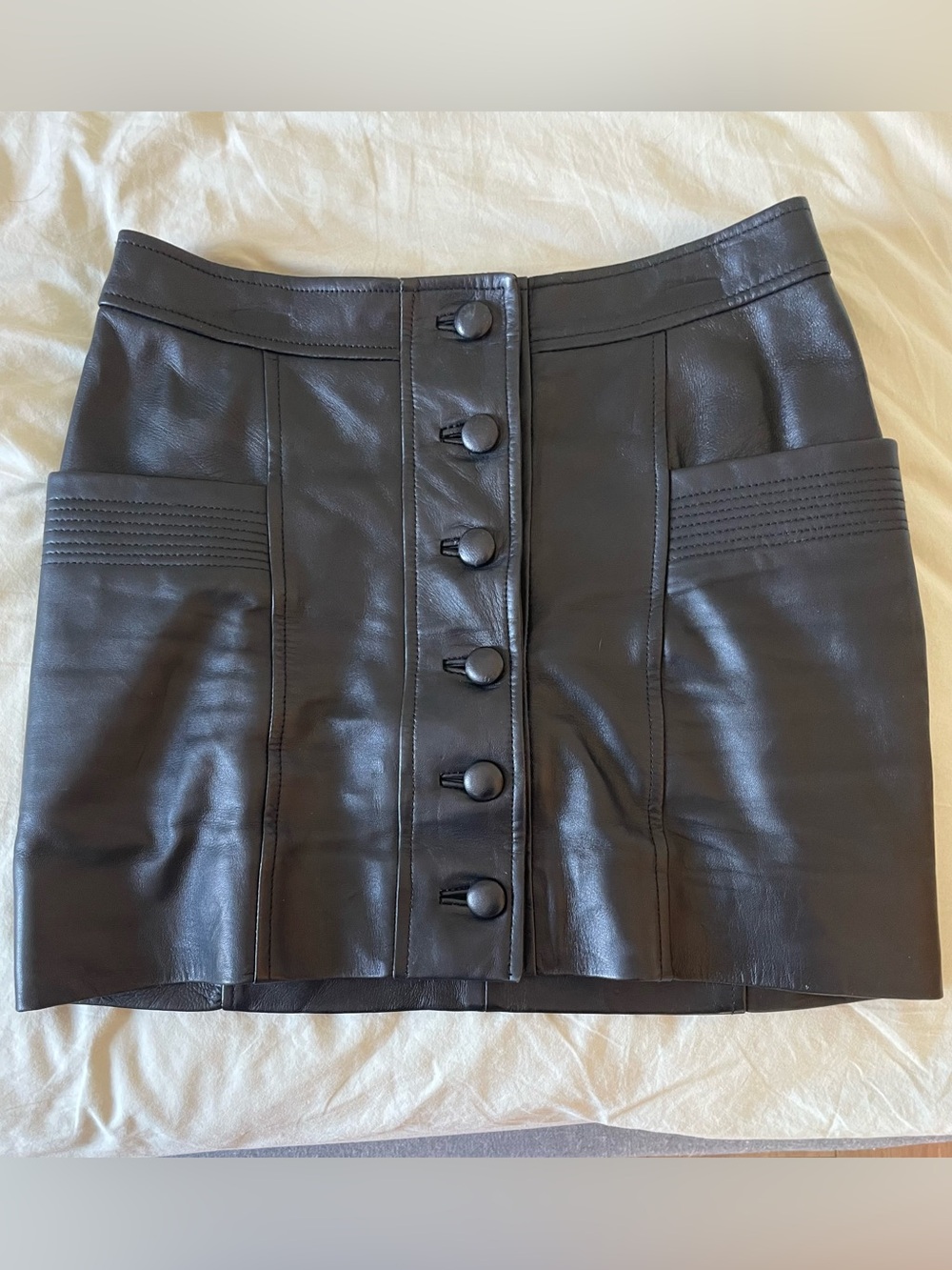 Sezane Allison Skirt Black Lamb Leather Size 34